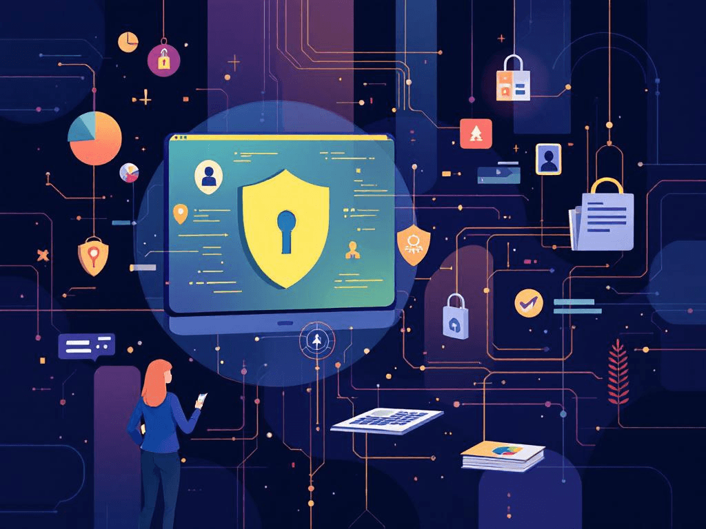 A professional abstract illustration representing the concept of Bitwarden in Privacy & Cybersecurity